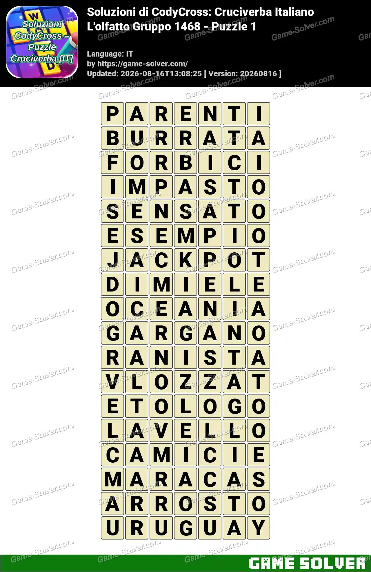 Soluzioni di CodyCross: Cruciverba Italiano L’olfatto Gruppo 1468 – Puzzle 1